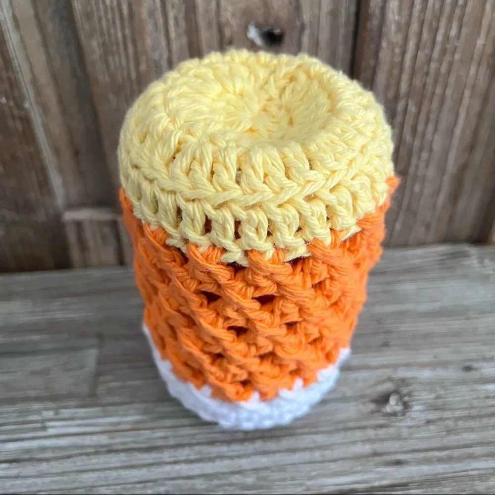 Hand Crafted Crochet Cozy Cup  Phone Cozy Candy Corn